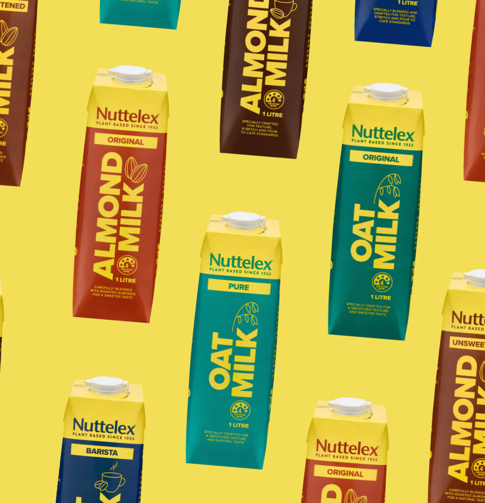 Nuttelex milk products on a yellow background