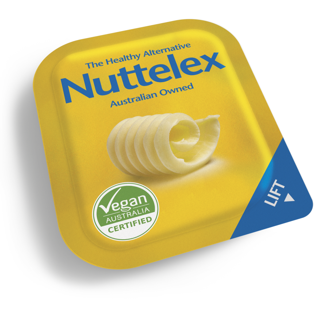 Nuttelex portion pack spread sitting on white background